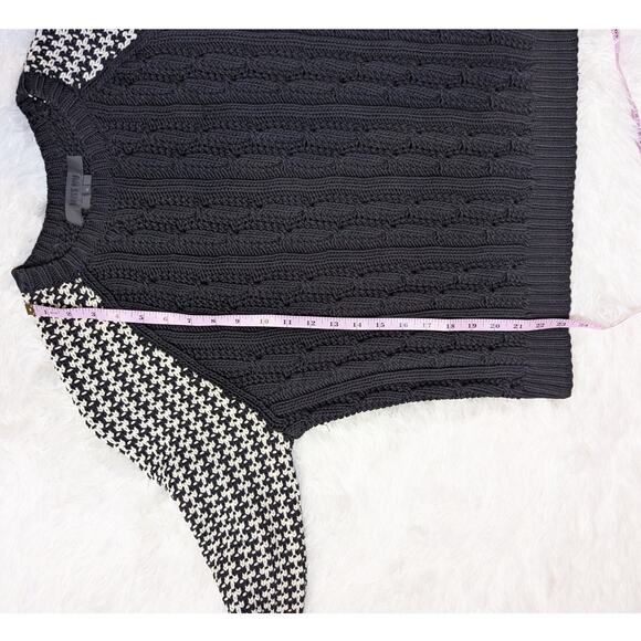 Miss Wu Mixed Knit Sweater Black & Ivory Houndstooth Cable Knit Size XL - Picture 7 of 12